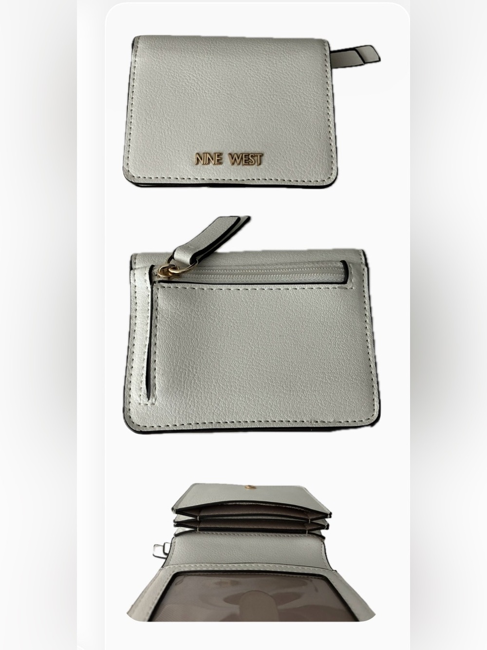 Nine West White Zip Card Case with Gold Hardware